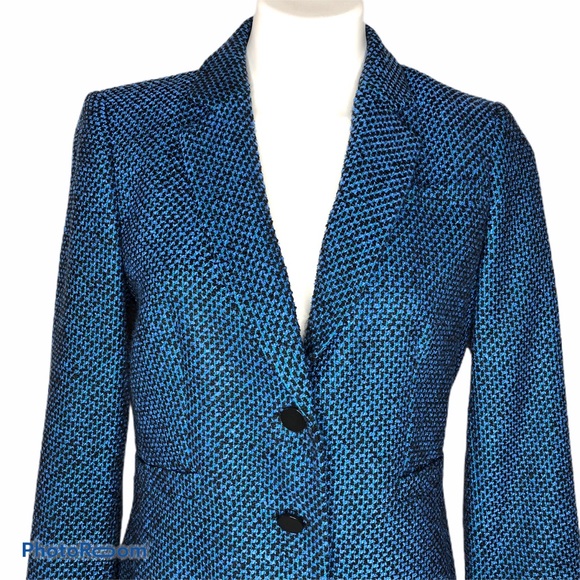 Calvin Klein Blue Tweed Two Button Blazer - Picture 2 of 8